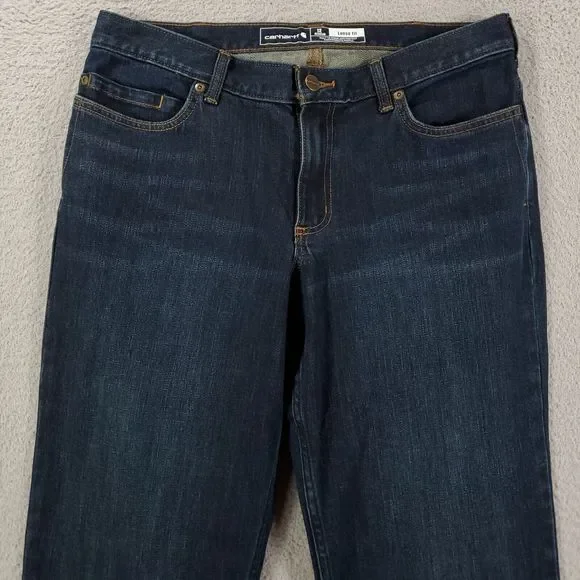 New Carhartt Jeans Womens 12 Rugged Flex Loose Fit Dark Blue 34x31 Denim BD2731 - Picture 4 of 15